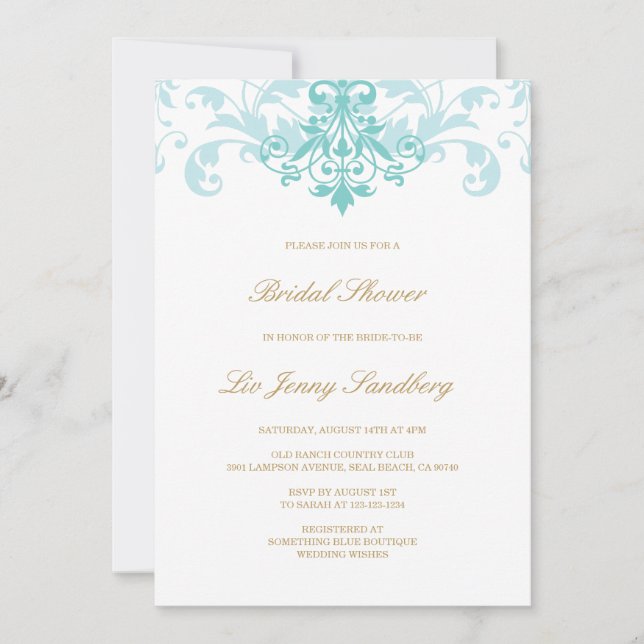 Turquoise & Gold Elegant Ironworks Bridal Shower Invitation (Front)