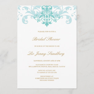 Turquoise & Gold Elegant Ironworks Bridal Shower Invitation