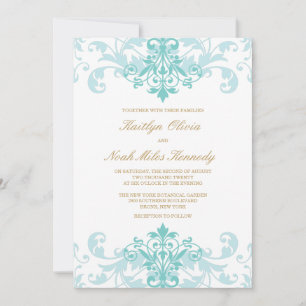 Turquoise & Gold Elegant Ironworks Classic Wedding Invitation