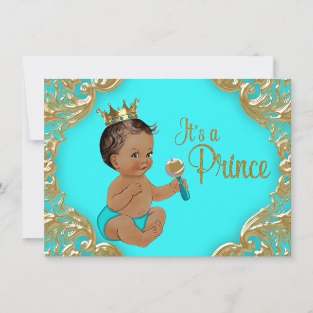 Turquoise Gold Ethnic Prince Baby Shower Invitation (Front)
