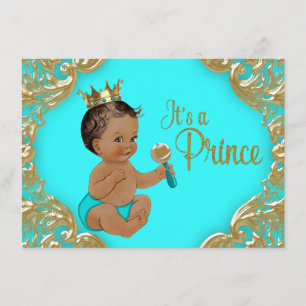Turquoise Gold Ethnic Prince Baby Shower Invitation