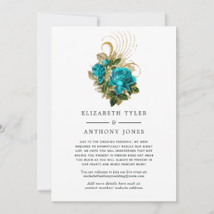 Turquoise & Gold Floral Reduced Wedding Guest List Announcement