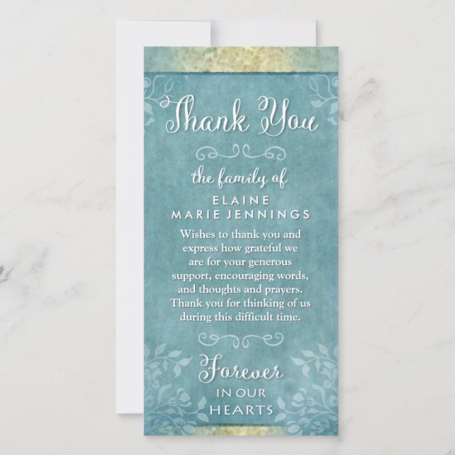 Turquoise & Gold Floral Thank You Sympathy Card (Front)