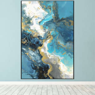 Turquoise & Gold Fluid Stone Abstract Art Canvas Print