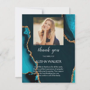 Turquoise & Gold Funeral Memorial Thank You Card