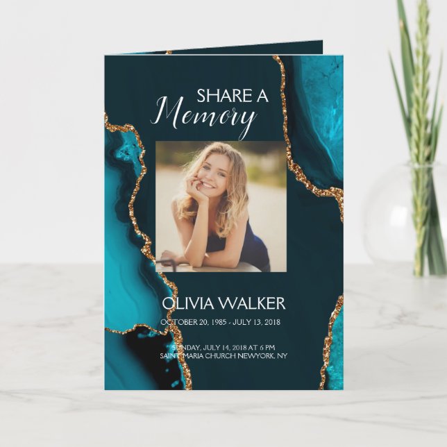 Turquoise & Gold Funeral Program Programme (Front)