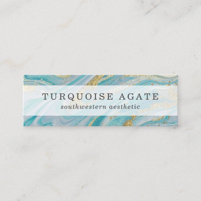 Turquoise & Gold Geode Marble Swirl Social Media Mini Business Card (Front)