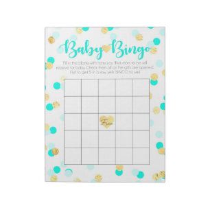 Turquoise & Gold Gift Bingo Baby Shower Game Pack Notepad