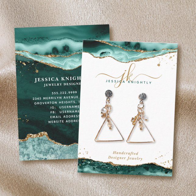 Turquoise Gold Glitter Agate Jewellery Display Business Card (Creator Uploaded)