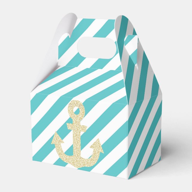 Turquoise Gold Glitter Anchor Nautical Favour Box (Front Side)