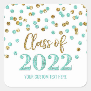 Turquoise Gold Glitter Confetti Graduation 2022 Square Sticker