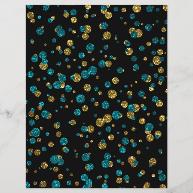 Turquoise Gold Glitter Confetti Scrapbook Paper (Front)