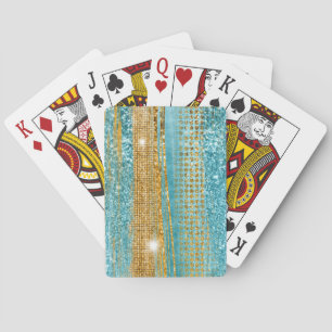Turquoise Gold Glitter Elegant Chic Girly Playing Cards