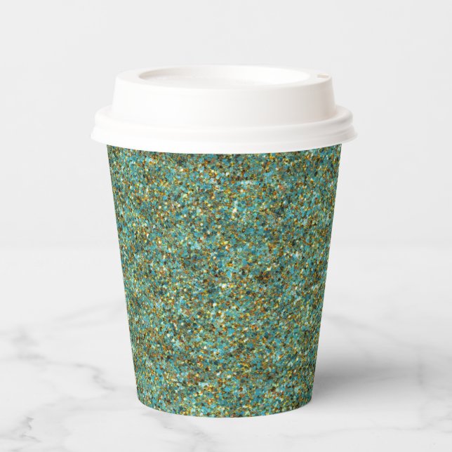 Turquoise-Gold Glitter-PAPER CUPS (Front)