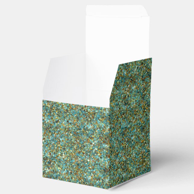 Turquoise Gold Glitter-PARTY FAVOR BOXES,square Favour Box (Opened)
