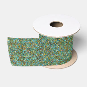 Turquoise-Gold Glitter-RIBBON SPOOL Satin Ribbon