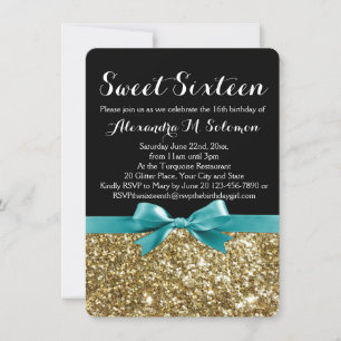 Turquoise Gold Glitter Sweet 16 Party Invitation