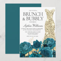 Turquoise Gold Gown Bridal Shower Brunch & Bubbly