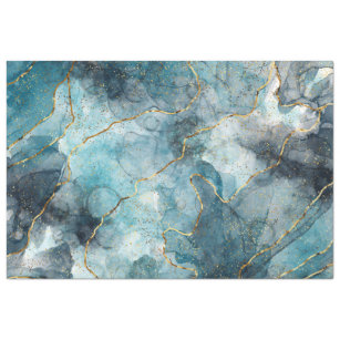 Turquoise Gold Grain Marble Decoupage Tissue Paper
