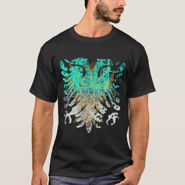 Turquoise Gold Griffin On Black T-Shirt (Front)