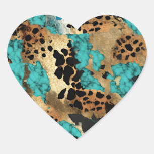 Turquoise Gold Leopard Heart Sticker