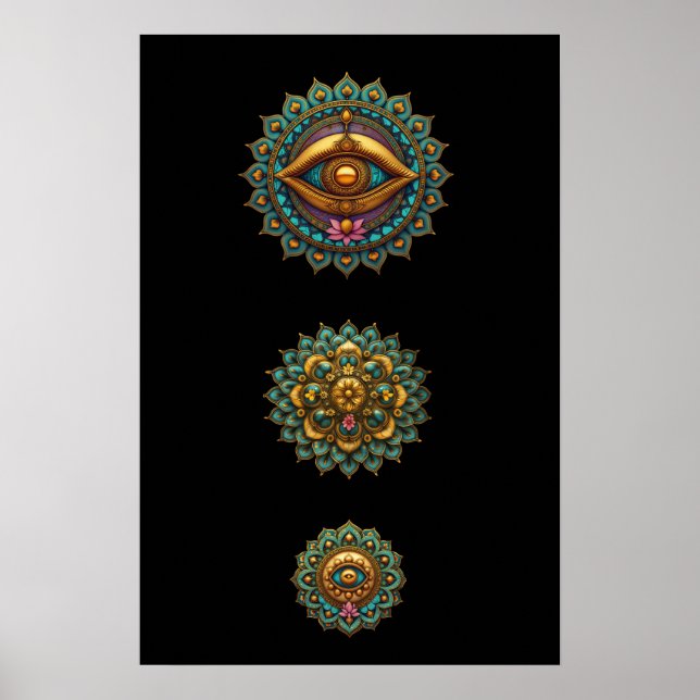 Turquoise Gold Lotus Mandala Eye Art - Graphic Poster (Front)