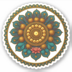 Turquoise Gold Lotus Mandala - Fantasy Graphic Art