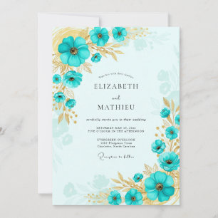 Turquoise Gold Lustrous Coastal Wedding Invitation