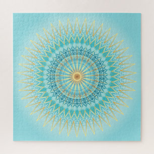 Turquoise Gold Mandala Geometric Pattern Jigsaw Puzzle