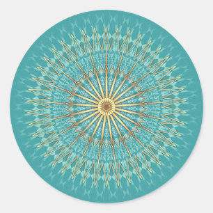 Turquoise Gold Mandala Pattern Classic Round Sticker