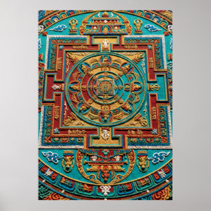 Turquoise & Gold Mandala Pattern Poster
