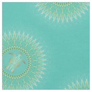 Turquoise Gold Mandala Turtle Tribal Animal Fabric