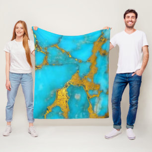 Turquoise Gold Marble Fleece Blanket