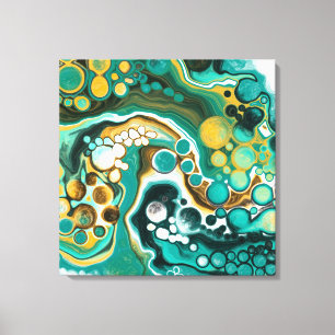 Turquoise, Gold, Marble Fluid Art   Canvas Print