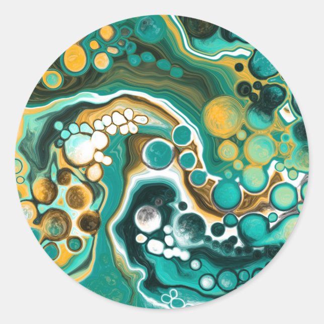 Turquoise, Gold, Marble Fluid Art  Classic Round Sticker (Front)