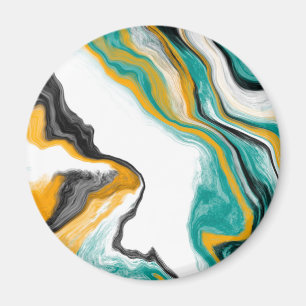 Turquoise, Gold, Marble Fluid Art Magnet