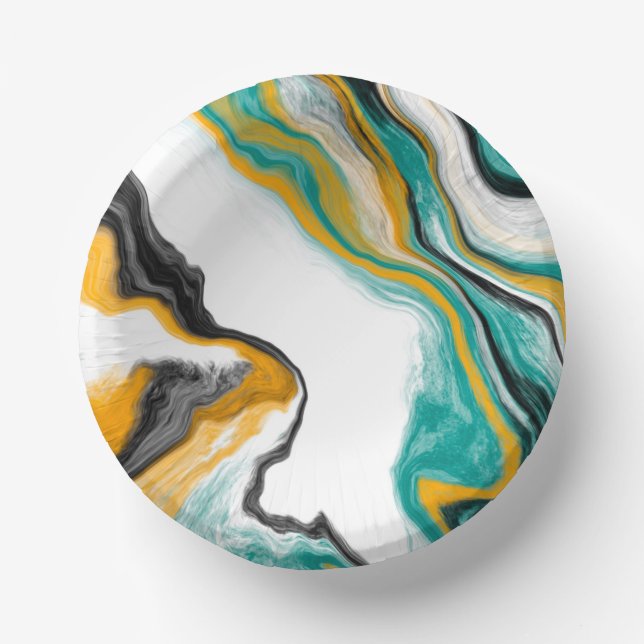 Turquoise, Gold, Marble Fluid Art  Paper Plate (Front)