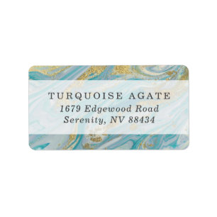 Turquoise & Gold Marble Swirl Agate Geode  Address Label