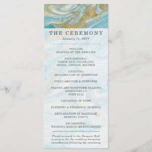 Turquoise & Gold Marble Swirl Agate Geode Wedding Programme