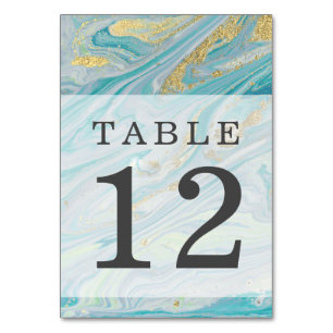Turquoise & Gold Marble Swirl Agate Geode Wedding Table Number