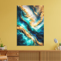 Turquoise & Gold Marble Swirls Canvas Print