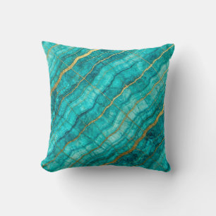 Turquoise + Gold Modern Luxury Marble Throw Pillow