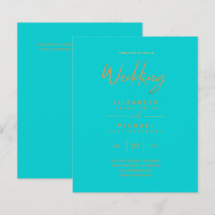 Turquoise Gold Modern Simple Wedding Invitation