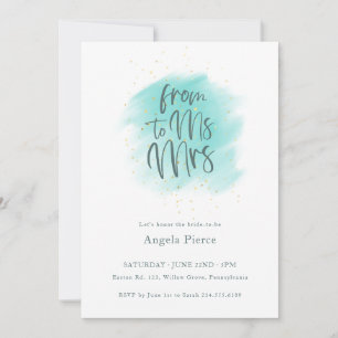 Turquoise Gold Ms to Mrs Calligraphy Bridal Shower Invitation