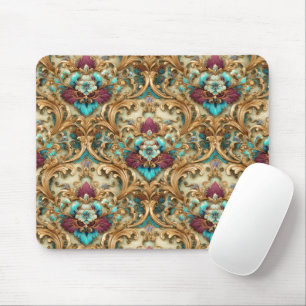 Turquoise & Gold Ornate Damask Mouse Mat