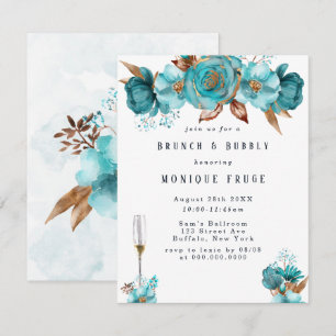 Turquoise Gold Peony Frame Brunch & Bubbly Invites