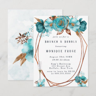 Turquoise Gold Peony Frame Brunch & Bubbly Invites