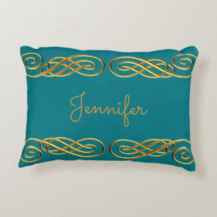 Turquoise & Gold Personalised Throw Pillow