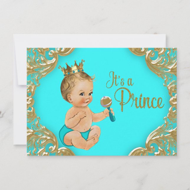 Turquoise Gold Prince Baby Shower Invitation (Front)