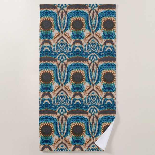 Turquoise Gold Sun Southwestern Art Beach Towel (Front)